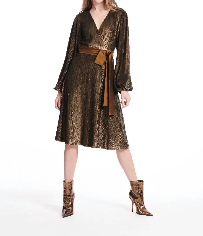 Trend Alert Sequin Faux Wrap Midi Dress In Bronze