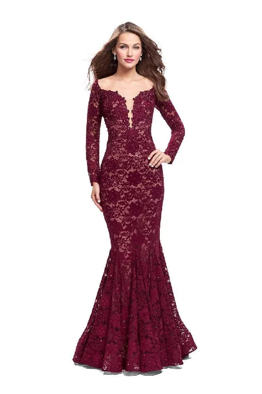 Winter Warm - Up Sale La Femme - 25607 Beaded Long Sleeve Lace Mermaid Dress