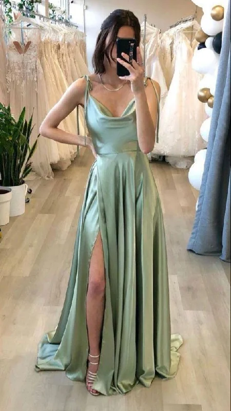 Flash Deals Slit Sage Green Bridesmaid Dress