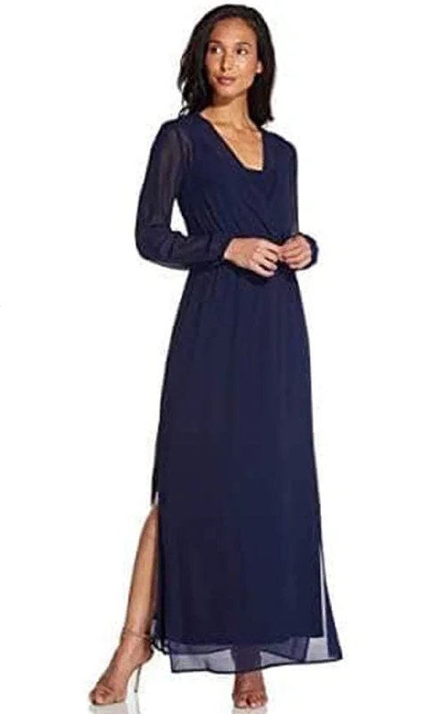 Stylish Spring Fashion Adrianna Papell AP1D104303 - Long Sleeves V-Neck Long Dress