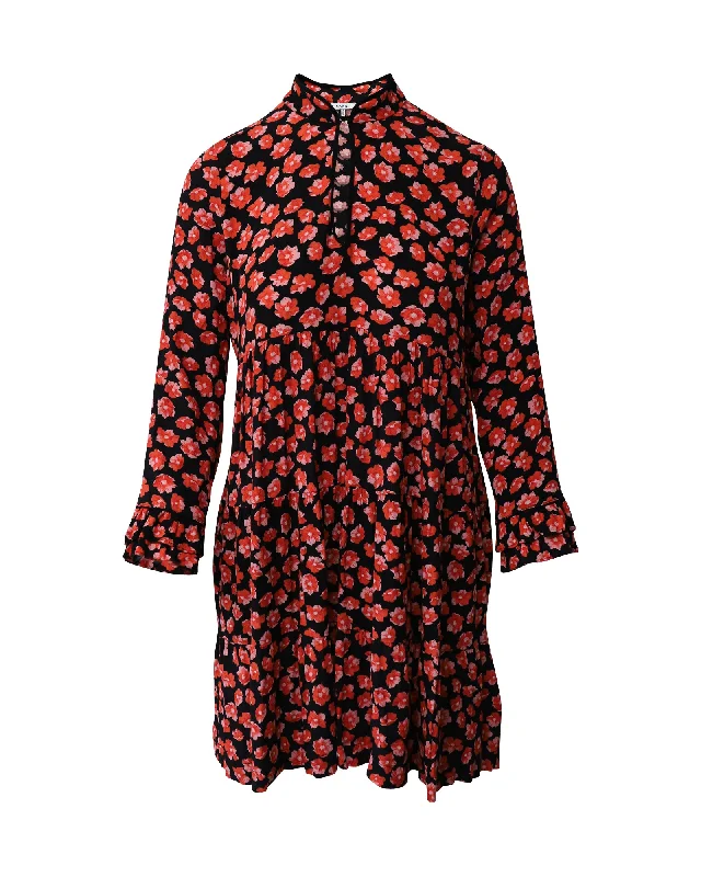 Fashionista Favorites Ganni Lindale Floral Print Mini Dress in Black and Red Viscose