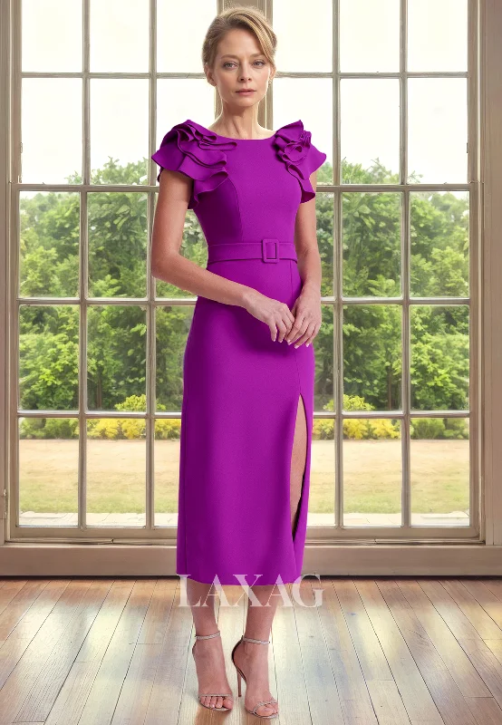 Clearance Event V-Neck Cap Sleeves Sleek Satin Ankle-Length Mother of the Bride Dress with Slit