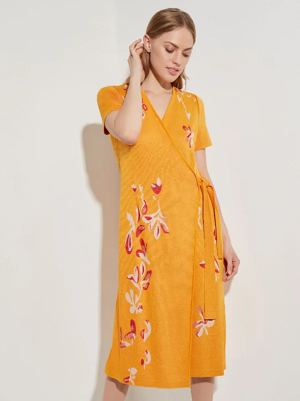 Summer Fashion Floral Embroidery Wrap Knit Dress