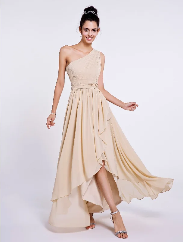 Wardrobe Refresh A-Line / Ball Gown One Shoulder Asymmetrical Chiffon Bridesmaid Dress with Sash / Ribbon / Side Draping