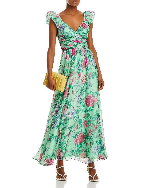 Hot Trends Womens Chiffon V-Neck Maxi Dress