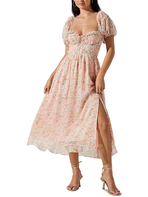 Spring Fling Sale Womens Floral Pintuck Midi Dress