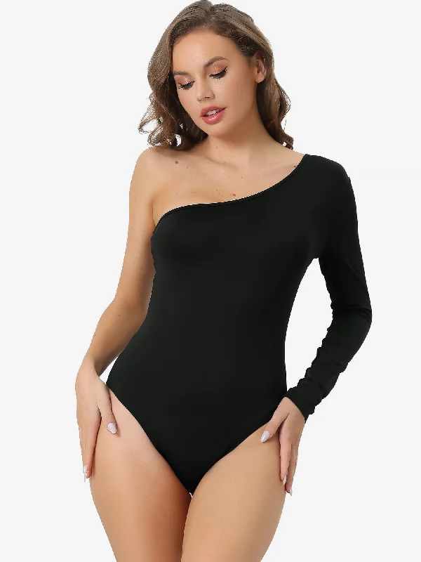 Latest Fashion One Shoulder Stretchy Long Sleeve Bodycon Leotard Bodysuit