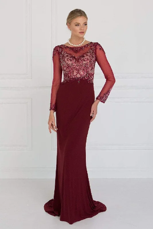 Trendy Styles Elizabeth K - GL1506 Sheer Long Sleeves Sequined Evening Dress