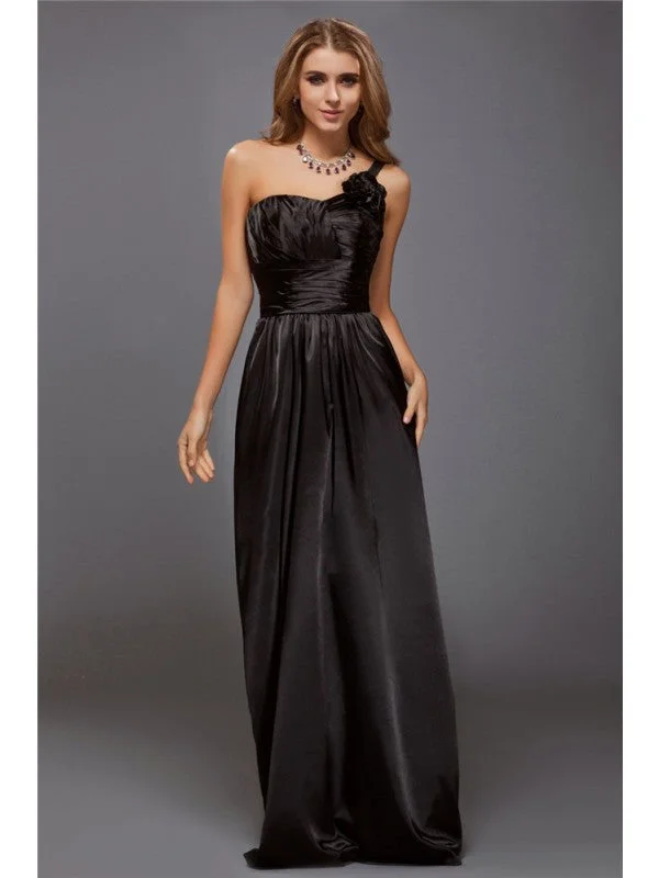 Day-To-Night Styles Sheath/Column One-Shoulder Sleeveless Ruffles Long Satin Bridesmaid Dresses