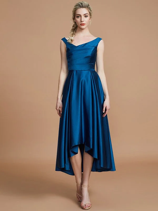 Exclusive Sale A-Line/Princess V-neck Satin Asymmetrical Sleeveless Bridesmaid Dresses