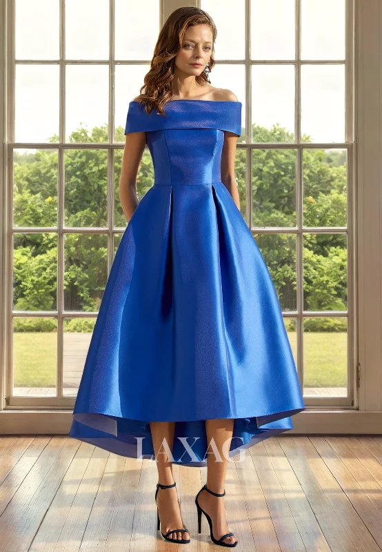 Limited Quantities A-Line Off Shoulder Sleek Satin Elegant Ankle-Length Mother of the Bride Dress