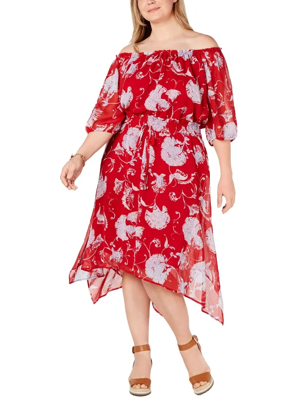 Big Savings Plus Womens Floral Tie-Waist Midi Dress