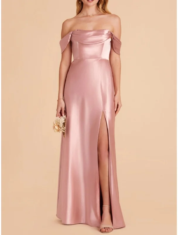 Cool Prices A-Line Bridesmaid Dress Spaghetti Strap Sleeveless Pink Ankle Length Stretch Satin with Split Front / Ruching