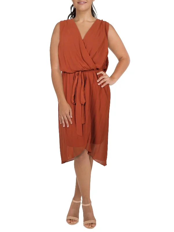 Huge Savings On Parisian Styles Plus Womens Chiffon Faux Wrap Midi Dress