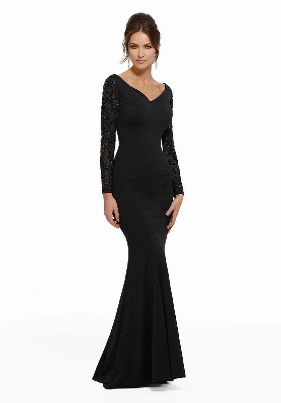 Mother'S Day Special MGNY by Mori Lee 72006SC - Beaded Long Sleeve Evening Dress