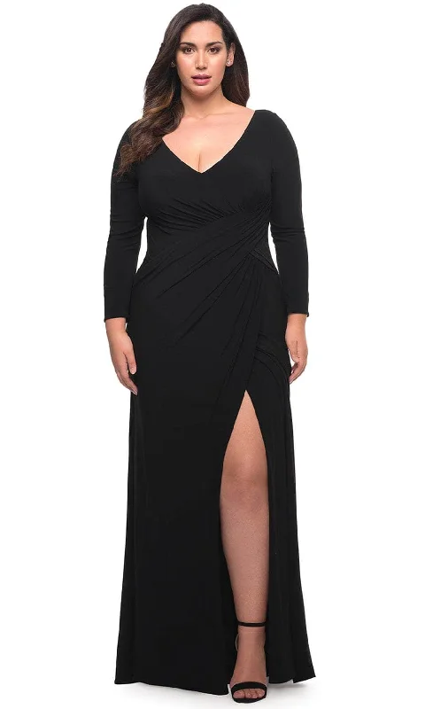 Special Offer La Femme 30071 - Long sleeve Ruched Long Dress