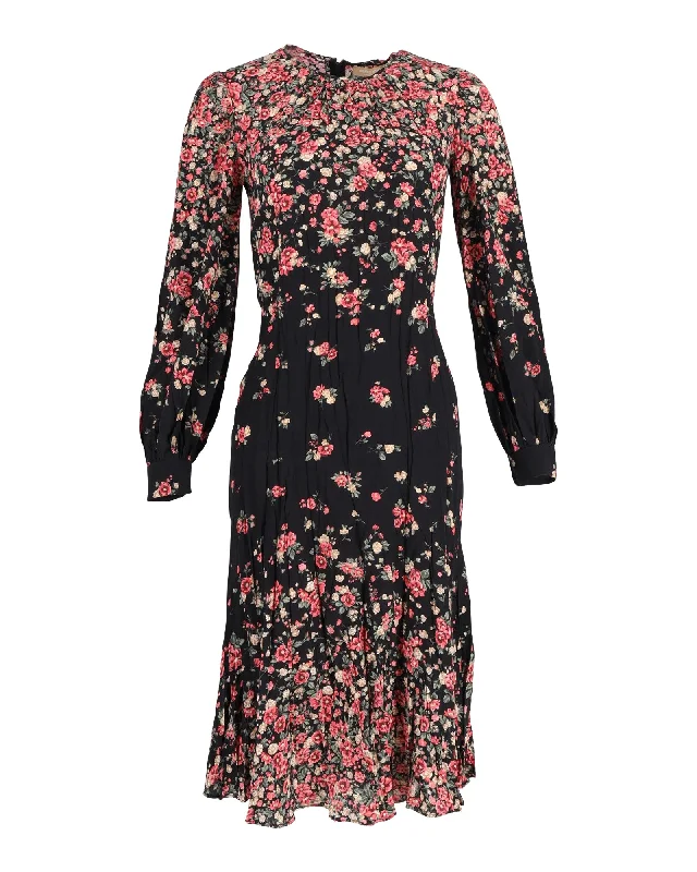 Special Offer Michael Kors Ombre Floral Drop-Waist Dress in Black and Pink Silk