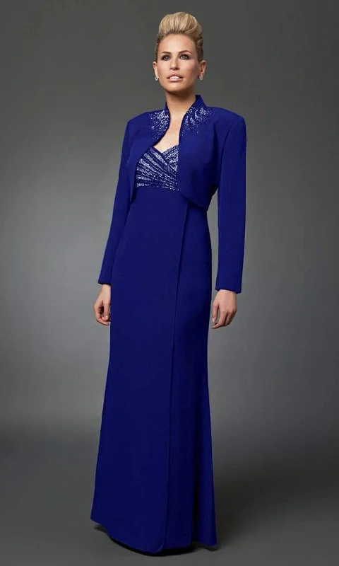 Elegant Style Alexander by Daymor - 3112 Beaded V-neck Dress With Long Sleeve Bolero