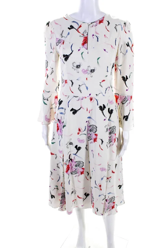 Seasonal Sale Prabal Gurung Women's Round Neck Bell Sleeves Fit Flare Floral Midi Dress