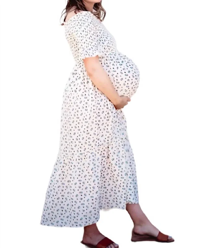 Early Access To Art Deco Styles Sale Floral Smocked Maternity Dress In Ivory