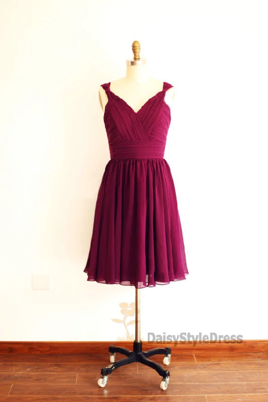 Beat The Heat In Tropical Styles Knee Length V-neckline Burgundy Bridesmaid Dress