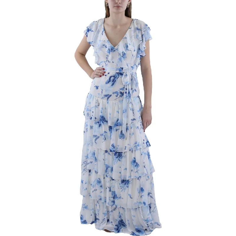 Seasonal Fashion Womens Full Length Floral Print Evening Dress