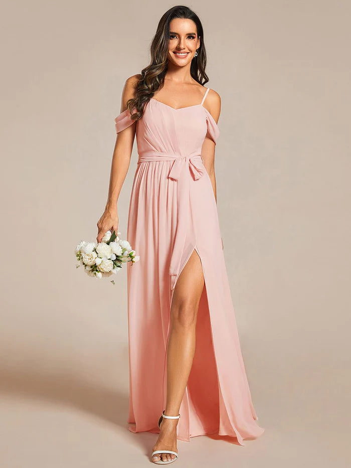 Exclusive Sale Sweetheart Neckline Cold Shoulder Chiffon Bridesmaid Dress