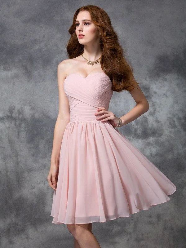 Seasonal Sale A-line/Princess Sweetheart Sleeveless Ruched Short Chiffon Bridesmaid Dresses