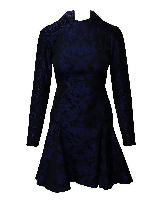 Holiday Sale Stella McCartney Long Sleeve Floral Jacquard Dress in Blue Polyester