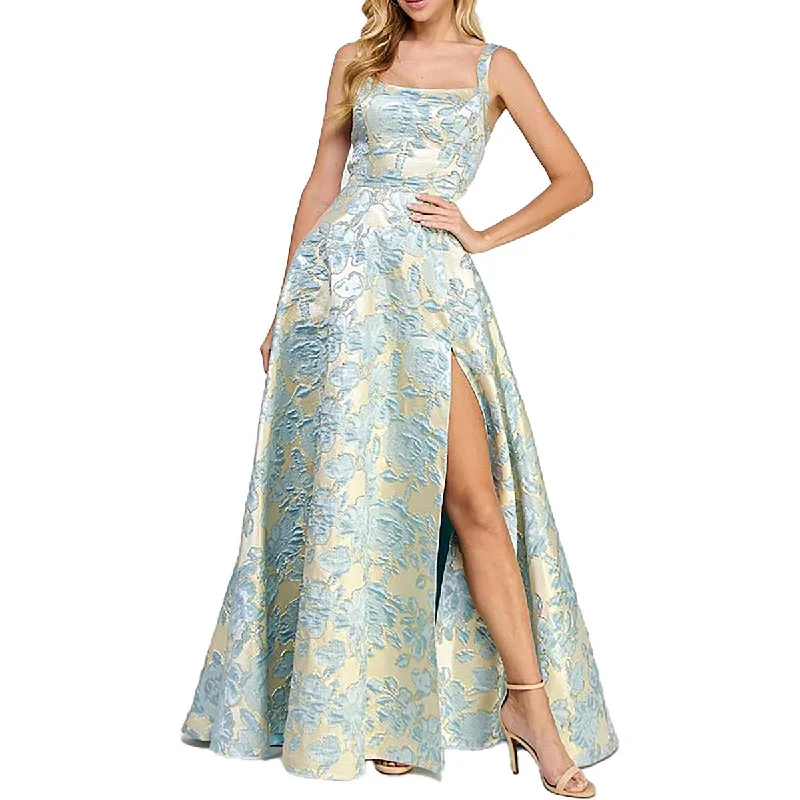 Fashionista Favorites Juniors Womens Floral Metalic Evening Dress