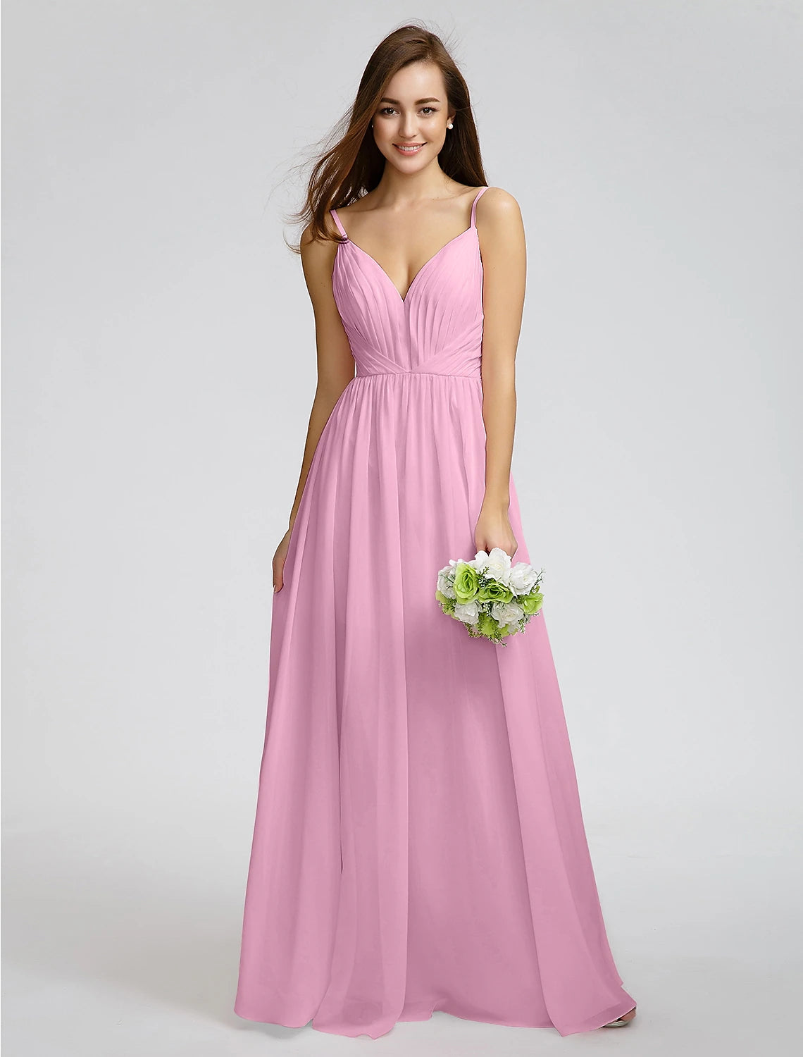 Pastel Styles A-Line / Ball Gown Spaghetti Strap Floor Length Chiffon Bridesmaid Dress with Side Draping / Criss Cross