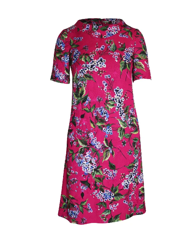 Seasonal Sale Escada Floral Print Knee-Length Dress in Pink Cotton