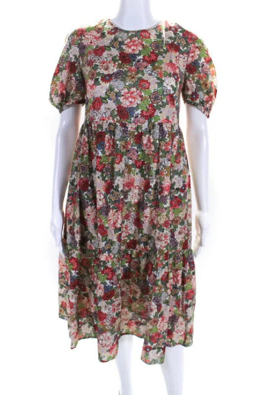 Limited Styles Casey Marks Women's Round Neck Short Sleeves Tiered Floral Midi Dress