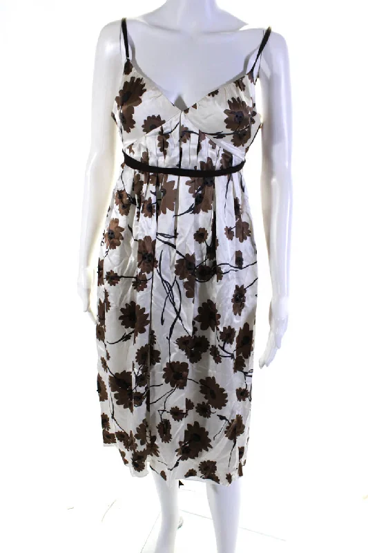 Budget-Friendly Fashion Vera Wang Womens Floral Print A Line Belted Maxi Dress White Brown