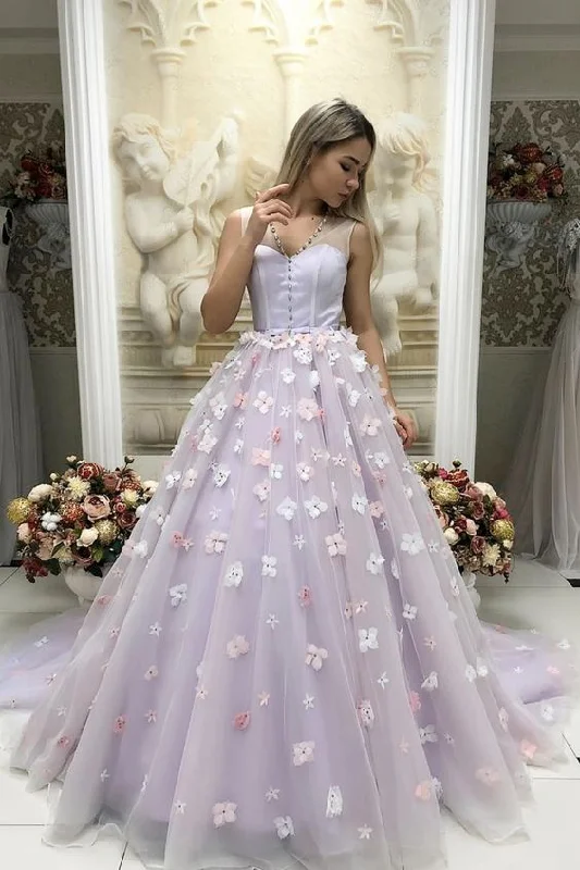 Style Upgrade Gorgeous Lavender Ball Gown prom dress with 3D Flowers cg3670