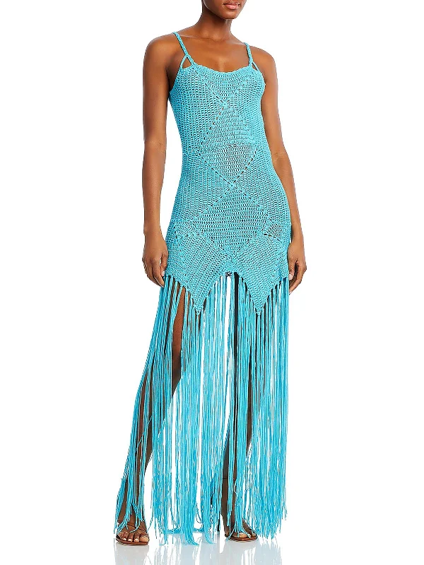 Stylish Savings Wanderer Womens Crochet Fringe Maxi Dress