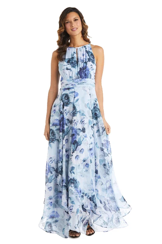 Elevate Your Wardrobe R&M Richards 7729 Long Halter Formal Floral Dress