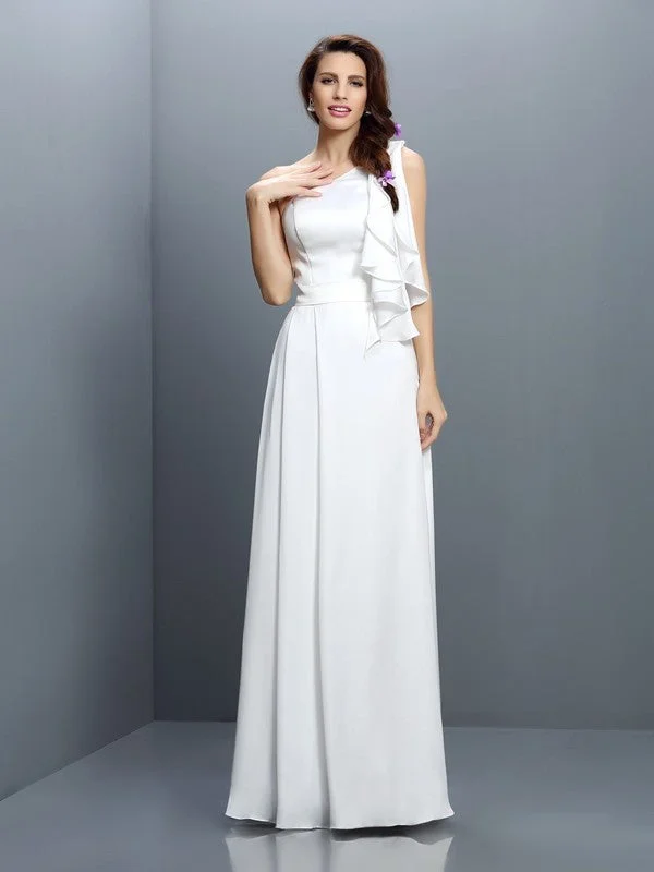 Latest Trends A-Line/Princess One-Shoulder Ruffles Sleeveless Long Chiffon Bridesmaid Dresses