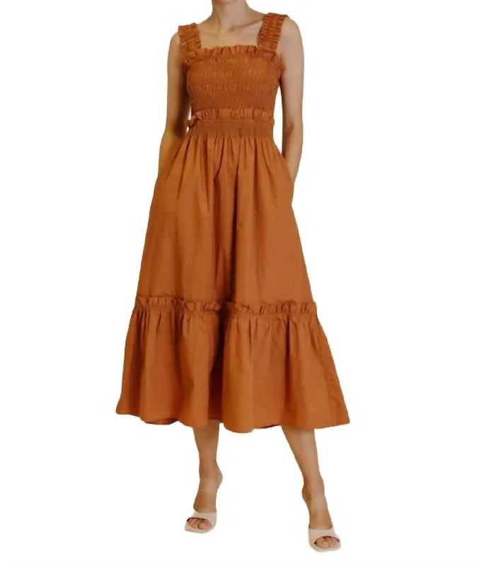 Fashionista Favorites Smocked Midi Dress In Terracotta