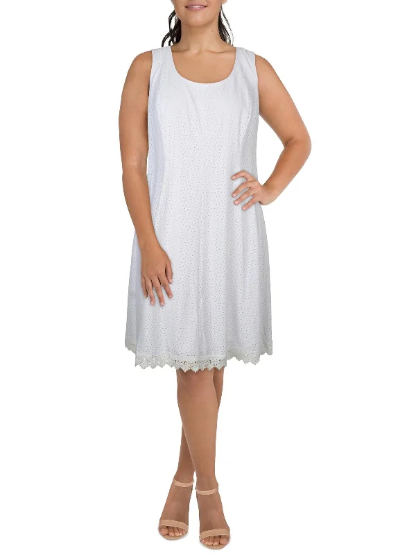 Beat The Heat In Tropical Styles Plus Womens Eyelet Sleeveless Midi Dress