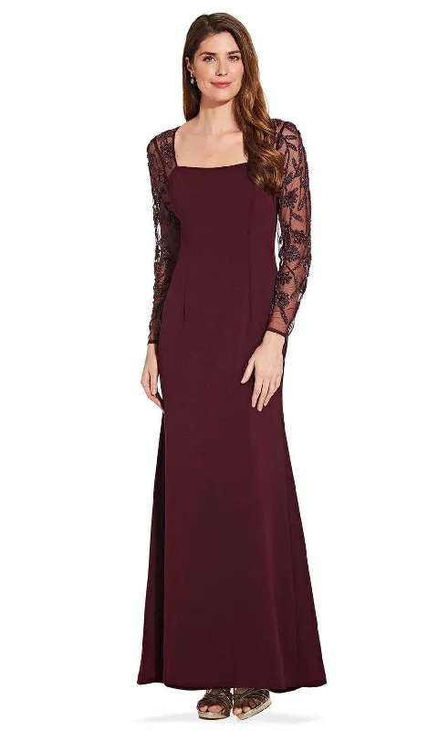 Last Chance Sale Adrianna Papell - AP1E206039 Beaded Long Sleeve Square Neck Long Dress