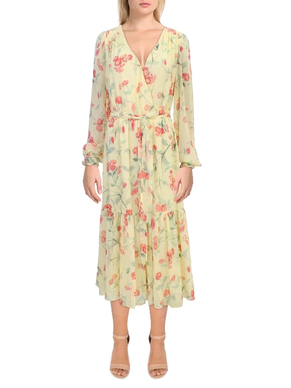 Trend Alert Womens Chiffon Floral Wear to Work Dress