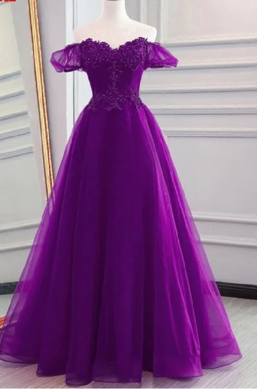 Summer Essentials A Line Tulle,Off Shoulder , Formal Evening prom Gowns Dresses,Elegant lace party dress cg3758