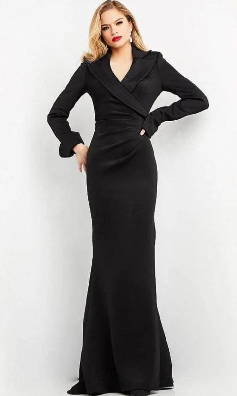 Holiday Sale Jovani - Long Sleeve Scuba Evening Dress 06774SC - 1 pc Black In Size 12 Available