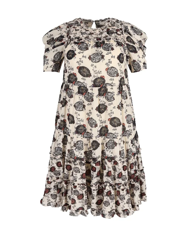 Elegant Style Cassian Cassian Floral Dress in Cream Cotton