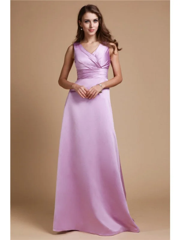 Stylish Savings A-Line/Princess V-neck Long Sleeveless Satin Bridesmaid Dresses