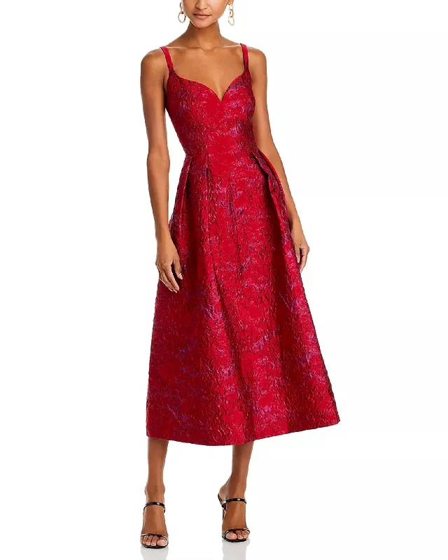 Summer Fashion Isabela Jacquard Midi Dress In Carmine Multi