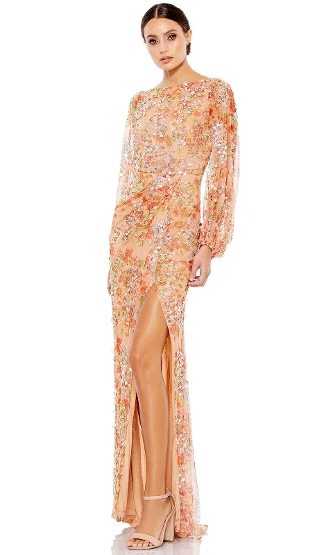 Chic Outfits Mac Duggal 93547 - Long Sleeve Bateau Neck Long Dress