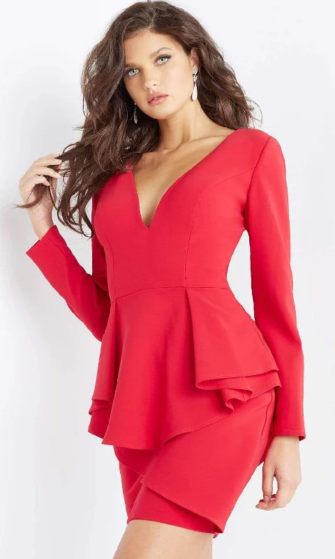 Chic Style Jovani - 07032 Long Sleeve Draping Peplum Dress