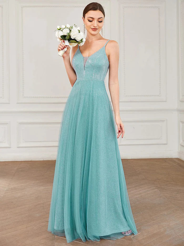 Fashion Sale A-Line Sparkly V-Neck Illusion Panel Bridesmaid Dress